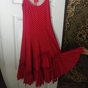 Red white Polka Dot Spanish Flamenco Skirt Dress